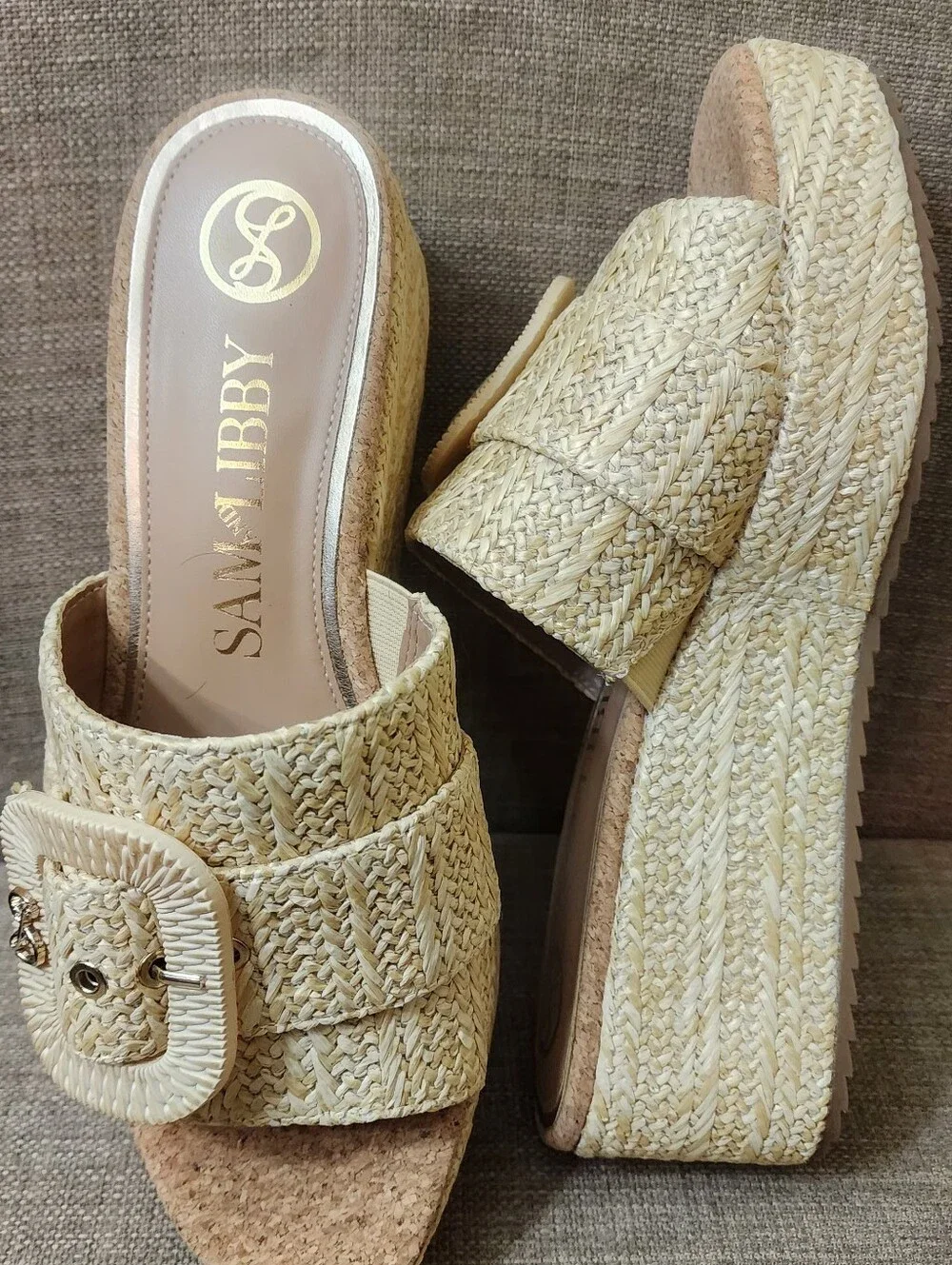 Natural Raffia Platform Slide with Buckle